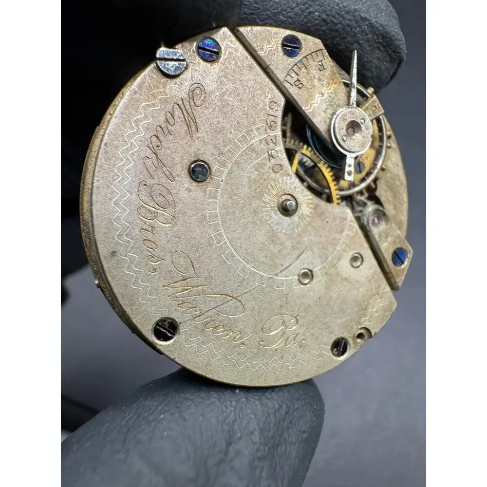 Antique Marck Bros Pocket Watch Movement White Dial 29mm For Parts/Repair